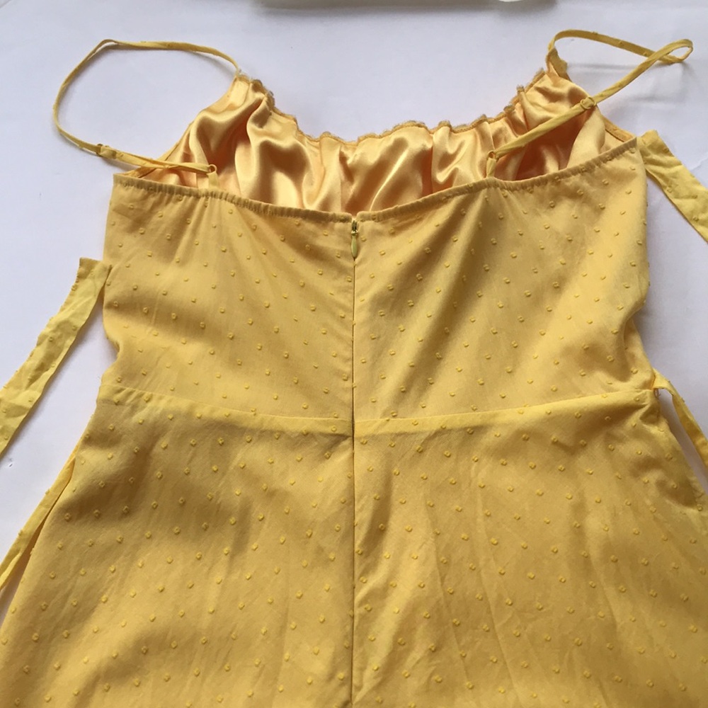 Vintage 90 Y2K Betsey Johnson Yellow Lace Milkmaid Coquette Fairy Dress Yellow 8 - Picture 12 of 17